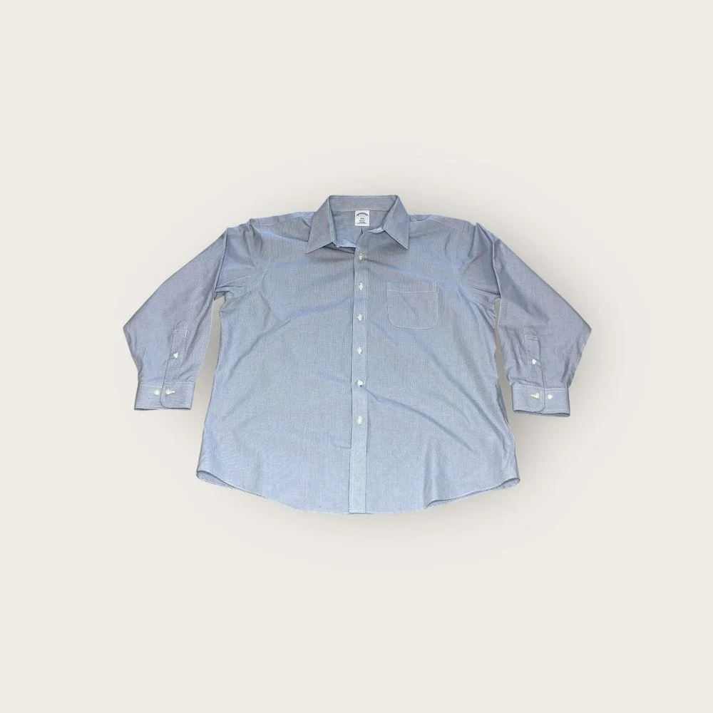 Brooks Brothers Regent Fit Non Iron All Cotton‎ Gingham Dress Shirt Mens 17 2/3